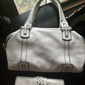 Banana Republic White Shoulder Bag with Textured Leather and Silver Hardware